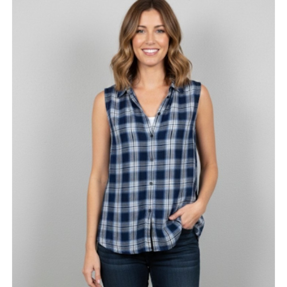 MADEWELL Long Sleeve Women's Blue Flannel Button Up Top Size M A2